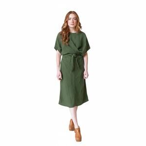 Suunday The Dolman Dress S Green Moss 100% Cotton Minimalist Quiet Luxury Boho